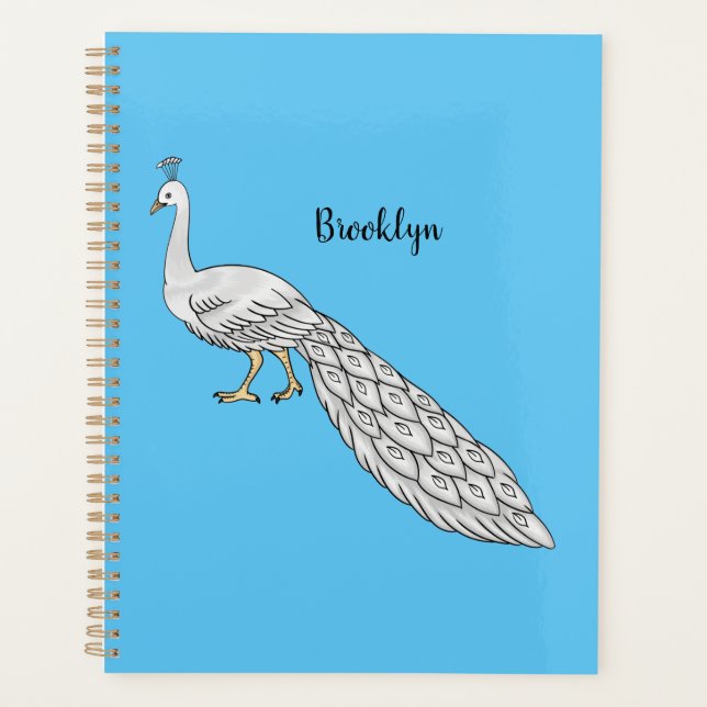 White peacock bird cartoon illustration  planner (Front)