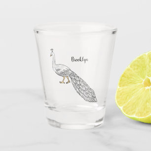 White peacock bird cartoon illustration shot glass
