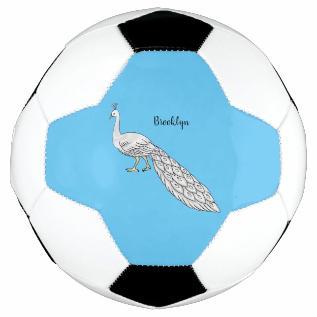 White peacock bird cartoon illustration  soccer ball (Front)
