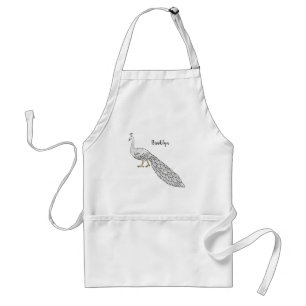 White peacock bird cartoon illustration standard apron