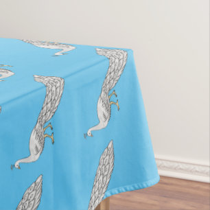 White peacock bird cartoon illustration tablecloth
