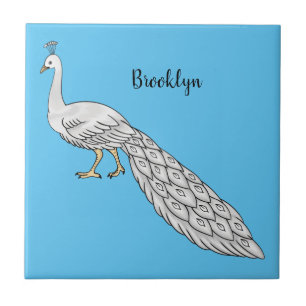 White peacock bird cartoon illustration tile