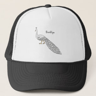 White peacock bird cartoon illustration trucker hat