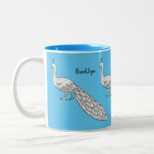 White peacock bird cartoon illustration Two-Tone coffee mug