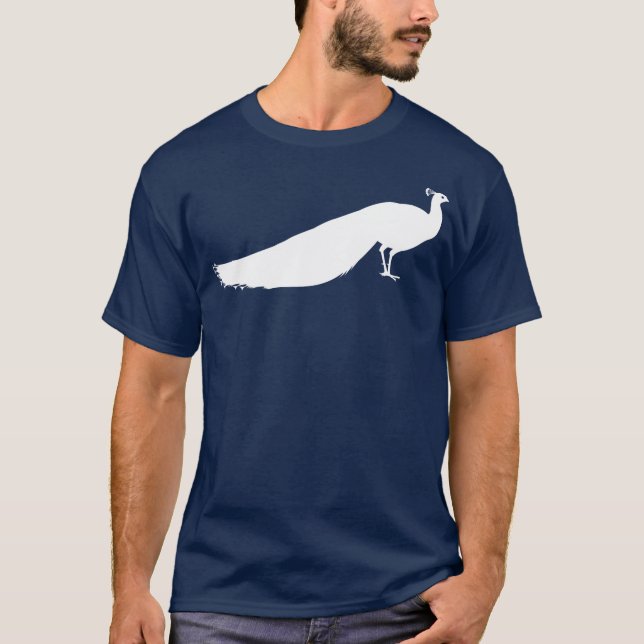 White Peacock Bird Design T-Shirt (Front)