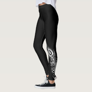 White Peacock Feather Leggings