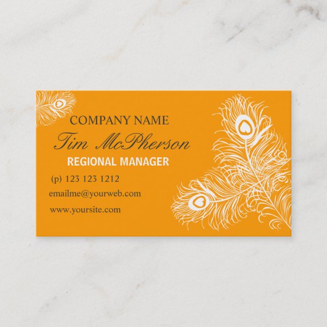 White Peacock Feather Networking Event Planner Business Card (Front)