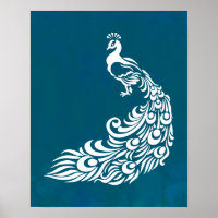White Peacock on Teal Bold Stylish Art Deco Design