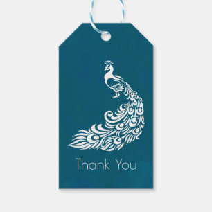 White Peacock on Teal Chic Stylish Thank You Gift Tags
