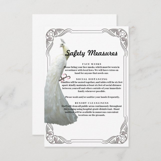 White Peacock Wedding Safety Measures Enclosure Card (Front/Back)