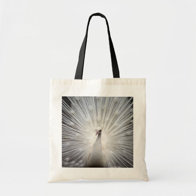 White Peacock with Feathers Fanned Tote Bag (Front)