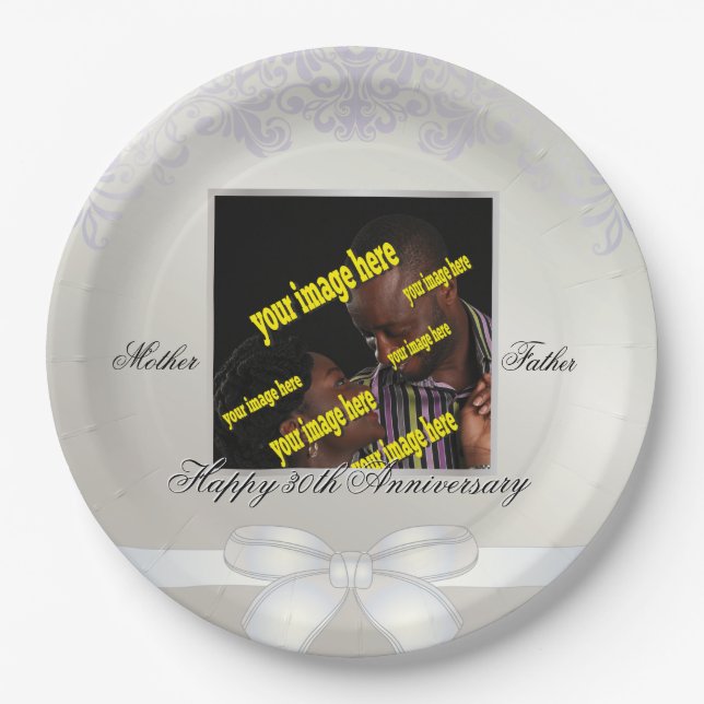 White Pearl 30th Anniversary Personalised Custom Paper Plate (Front)