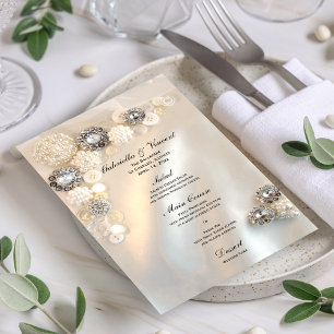 White Pearl and Diamond Buttons Wedding Menu