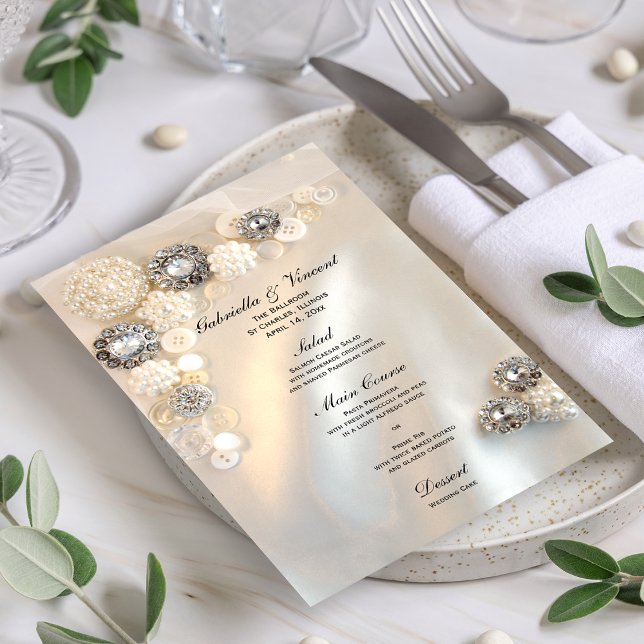 White Pearl and Diamond Buttons Wedding Menu (Creator Uploaded)