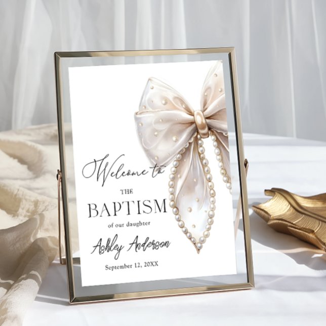 White Pearl Bow Baptism Welcome  Poster (Creator Uploaded)