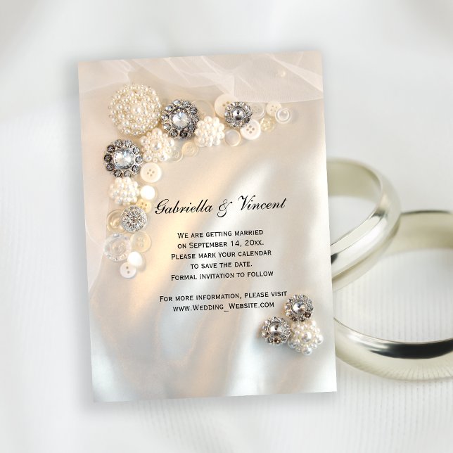 White Pearl Diamond Buttons Wedding Save the Date Invitation (Creator Uploaded)