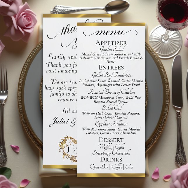 White Pearl/Gold - Monogram & Thank You Menu (Creator Uploaded)