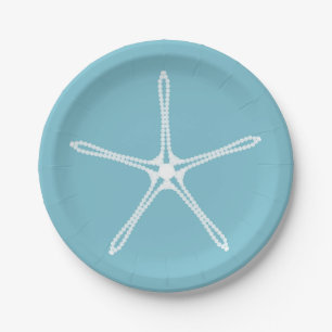 White Pearl Starfish Elegant Wedding Bridal Shower Paper Plate