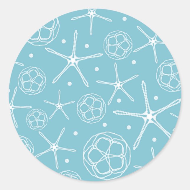 White Pearl Starfish Wedding Bridal Shower Party Classic Round Sticker (Front)