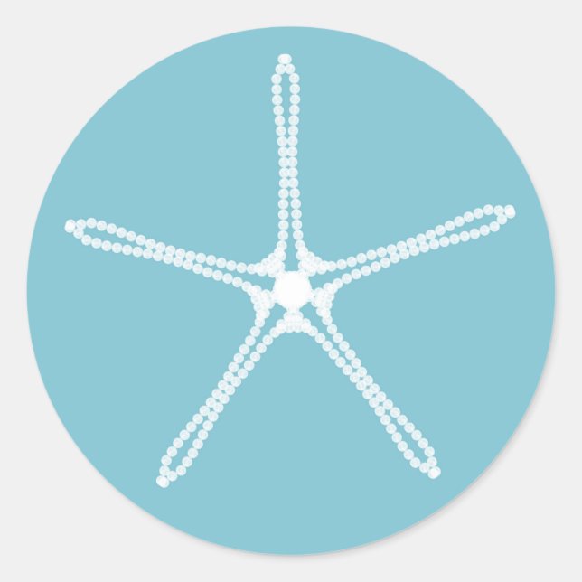 White Pearl Starfish Wedding Bridal Shower Party Classic Round Sticker (Front)