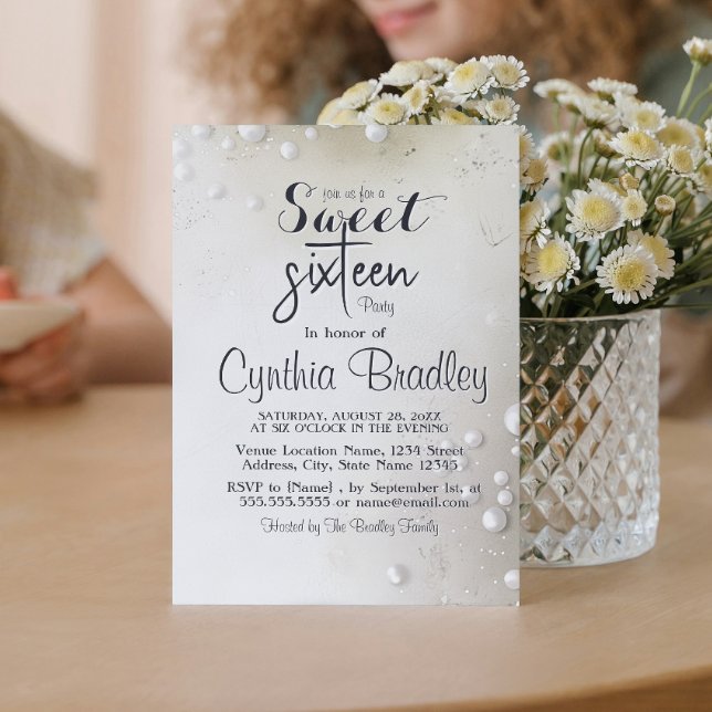 White Pearls Beige Sweet Sixteen Birthday Party  Invitation (Creator Uploaded)