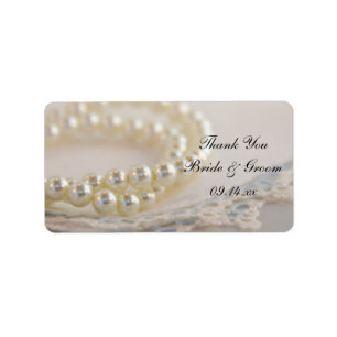 White Pearls Blue Lace Wedding Thank You Favor Tag