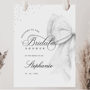 White Pearls Bow Bridal Shower Poster