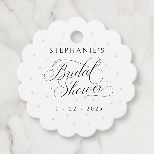White Pearls Bridal Shower Favour Tags (Front)