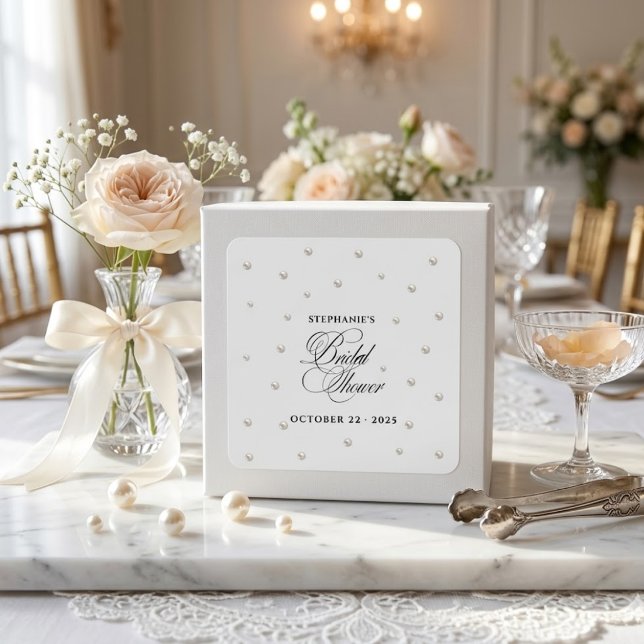 White Pearls Bridal Shower Square Sticker (Creator Uploaded)