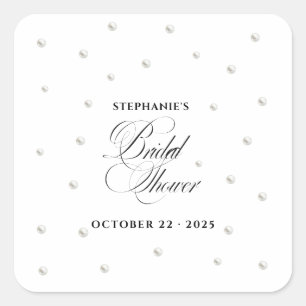 White Pearls Bridal Shower Square Sticker