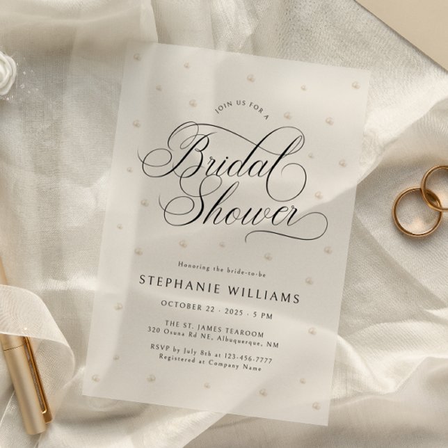 White Pearls Bridal Shower Vellum Invitations (Creator Uploaded)