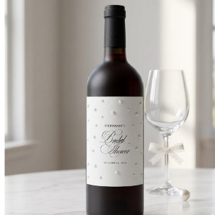 White Pearls Bridal Shower Wine Label