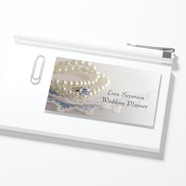 White Pearls, Diamond Ring, Lace Wedding Planner Business Card (Creator Uploaded)