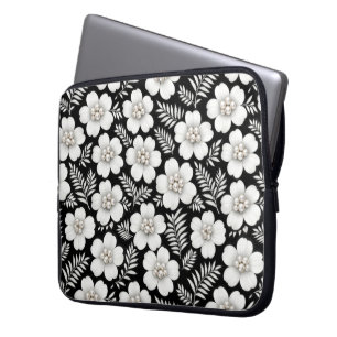 White Pearls in Flower Pattern Laptop Sleeve