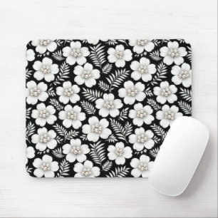 White Pearls in Flower Pattern Mouse Pad