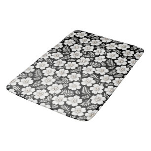 White Pearls in Flowers on Black Bath Mat