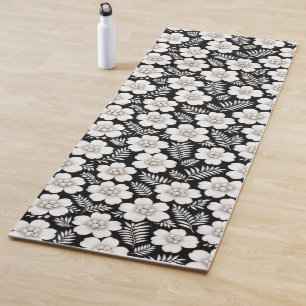 White Pearls in Flowers on Black Yoga Mat