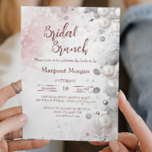 White Pearls Modern Pink Bridal Brunch Invitation