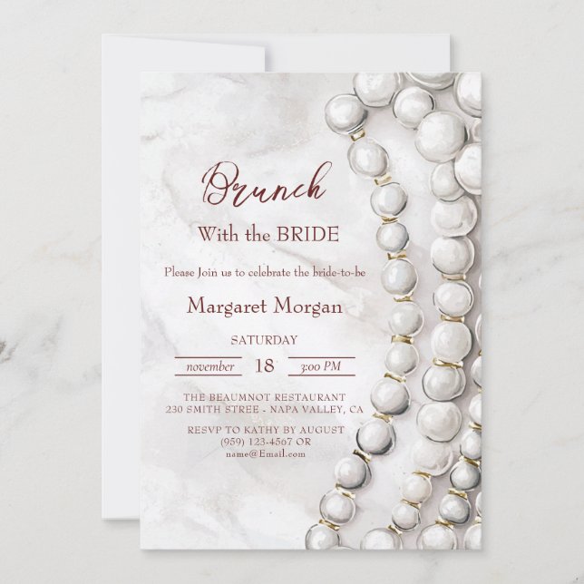 White Pearls Red Brunch with Bride Invitation (Front)