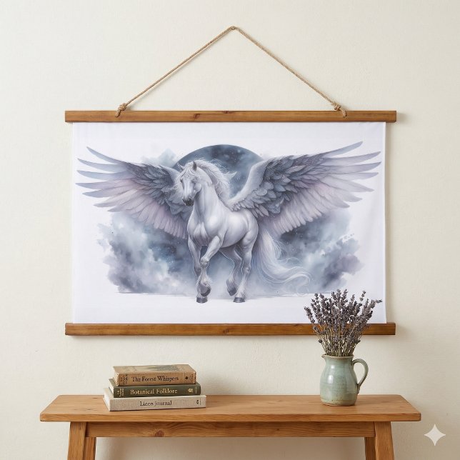White Pegasus Moonlit Wings Celestial Dream Hanging Tapestry (White Pegasus Moonlit Wings Celestial Dream Hanging Tapestry)
