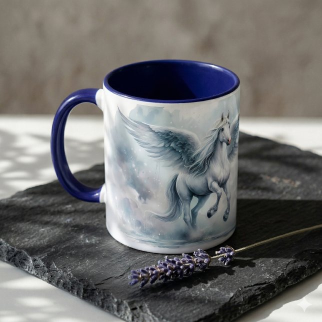 White Pegasus Wings Soft Blue Sky Dreamscape Mug (White Pegasus Wings Soft Blue Sky Dreamscape Mug On Stone Counter)