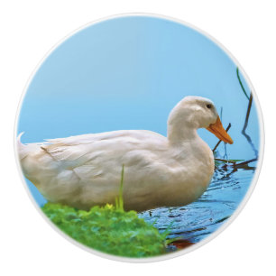 White Pekin Duck Ceramic Knob