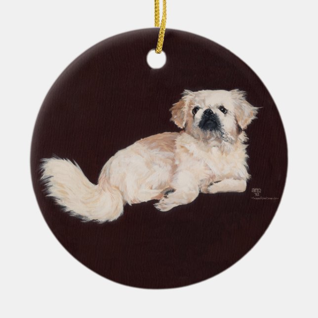 White Pekingese Dog Ceramic Tree Decoration (Front)