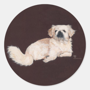 White Pekingese Dog Classic Round Sticker