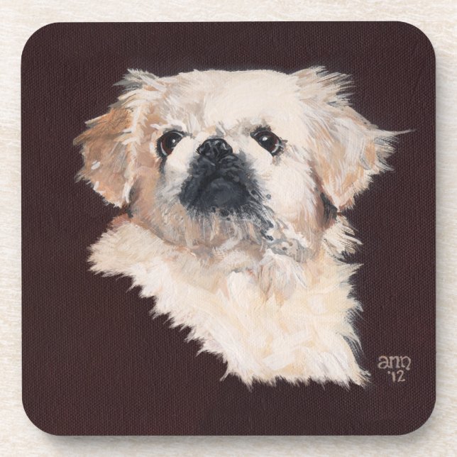 White Pekingese Dog Coaster (Front)
