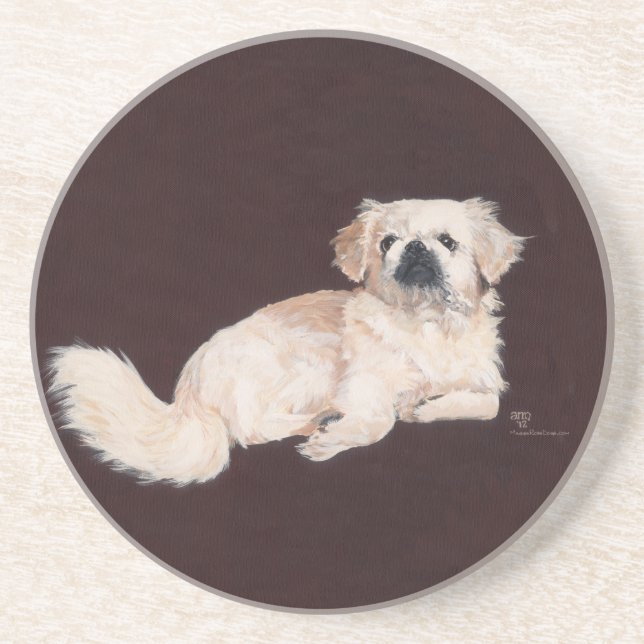 White Pekingese Dog Coaster (Front)