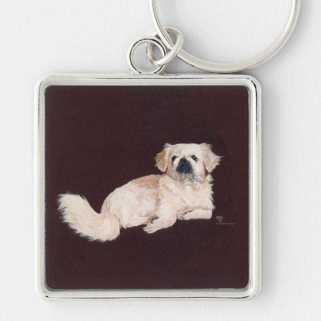 White Pekingese Dog Key Ring (Front)