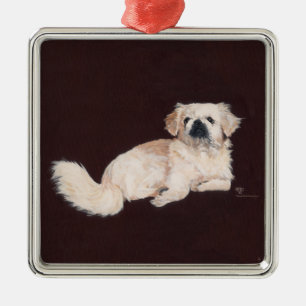 White Pekingese Dog Metal Tree Decoration