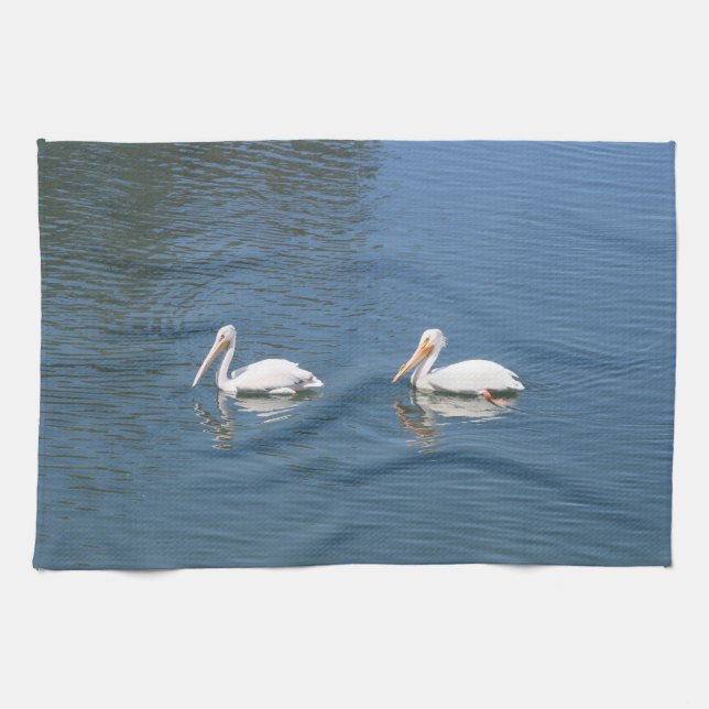 white pelican blue kitchen towel (Horizontal)