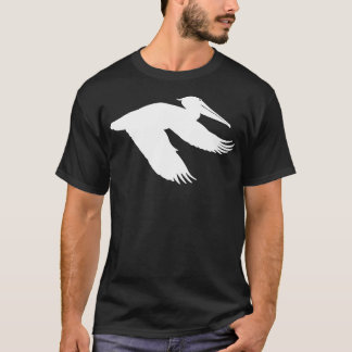White Pelican In Flight Bird Print T-Shirt